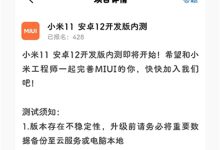 小米 11 系列開始安卓 12 內測-有卡有網